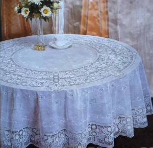 Скатерть виниловая белая круг180см(111/3)